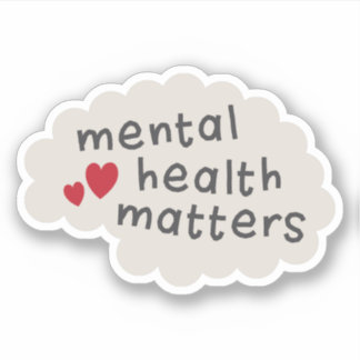 Mental health matters text on brain sticker