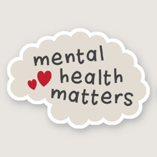 Mental health matters text on brain sticker
