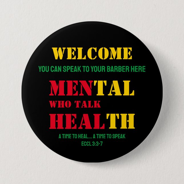 Mental Health MEN WHO TALK HEAL Barber Button (Front)