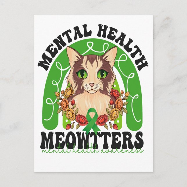 Mental Health Meowtters Funny Cat Rainbow Kitten   Postcard (Front)