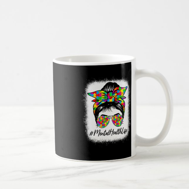 Mental Health Messy Bun Women Supporting Autism Aw Coffee Mug (Right)
