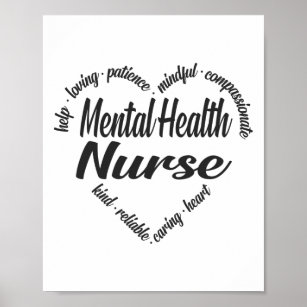 Mental Health Nurse Heart Word Cloud Poster