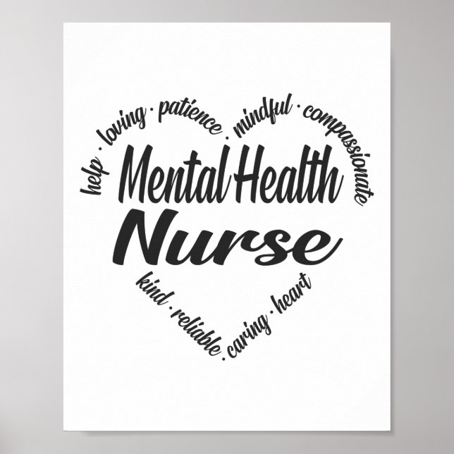 Mental Health Nurse Heart Word Cloud Poster (Front)