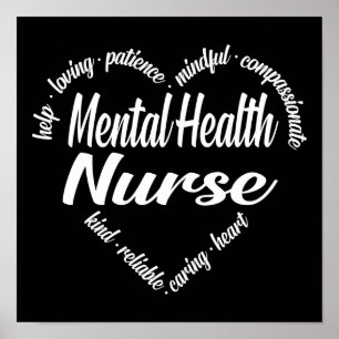 Mental Health Nurse Heart Word Cloud Poster