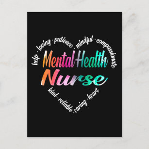 Mental Health Nurse Heart Word Cloud Watercolor Holiday Postcard