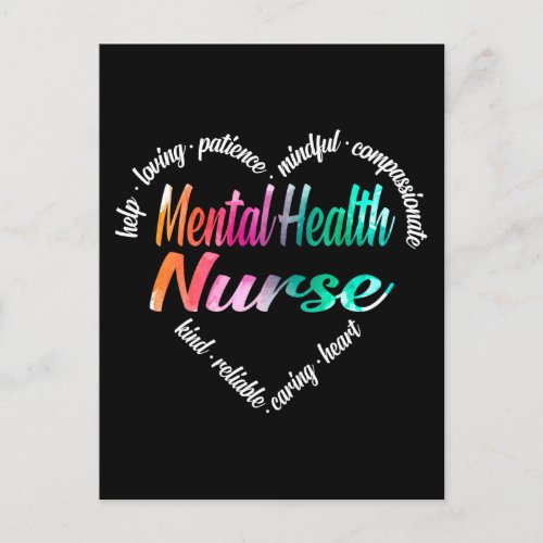 Mental Health Nurse Heart Word Cloud Watercolor Holiday Postcard