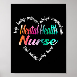 Mental Health Nurse Heart Word Cloud Watercolor Poster