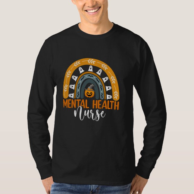 Mental Health Nurse Rainbow Halloween Pumpkin Cost T-Shirt (Front)