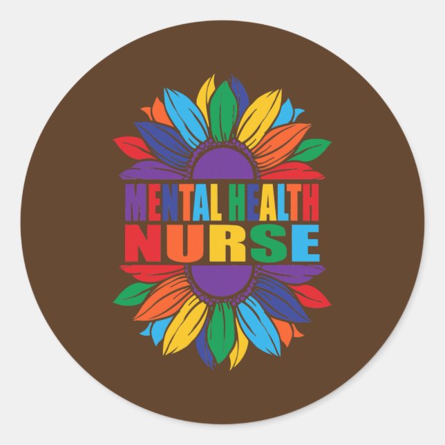 Mental Health Nurse Rainbow Sunflower LGBT Classic Round Sticker (Front)