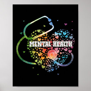 Mental Health Nurse Watercol Love Heart Scrub Stet Poster