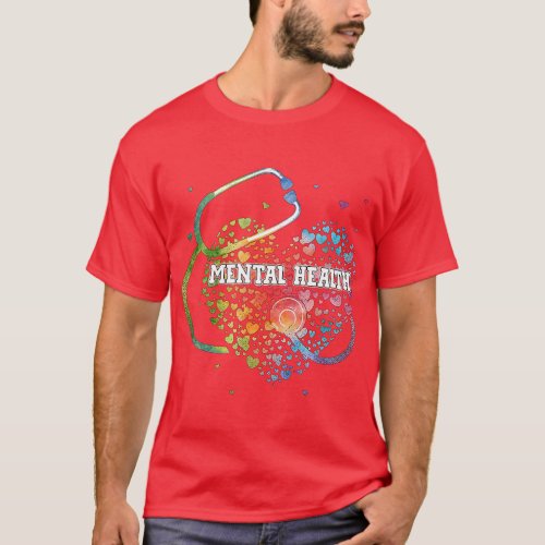 Mental Health Nurse Watercol Love Heart Scrub Stet T_Shirt