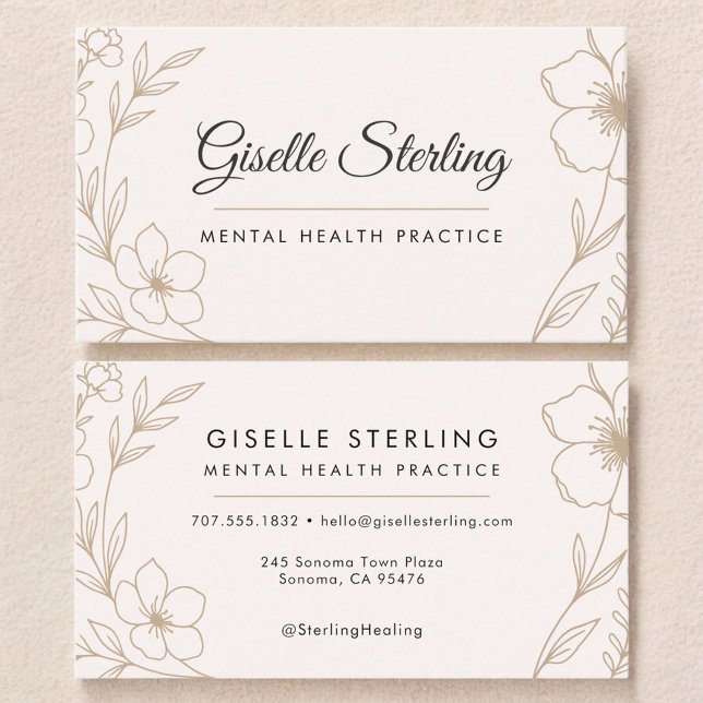 Mental Health Practice Botanical Floral  Business Card (Creator Uploaded)