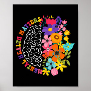Mental Health Problems Floral Human Brain Illness Poster