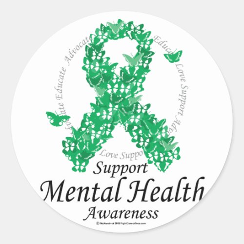 Mental Health Ribbon of Butterflies Classic Round Sticker