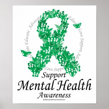Mental Health Ribbon Of Butterflies Poster by fightcancertees at Zazzle