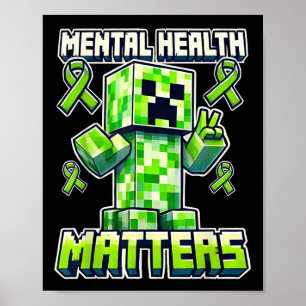 Mental Health S Awareness Green Pixel Ribon For Ki Poster