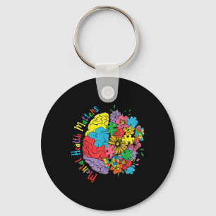 Mental Health S Brain Flowers Aware Psychologist  Keychain