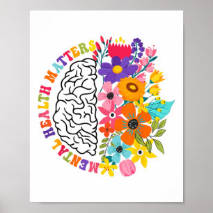 Mental Health S Floral Human Brain Illness Awarene Poster