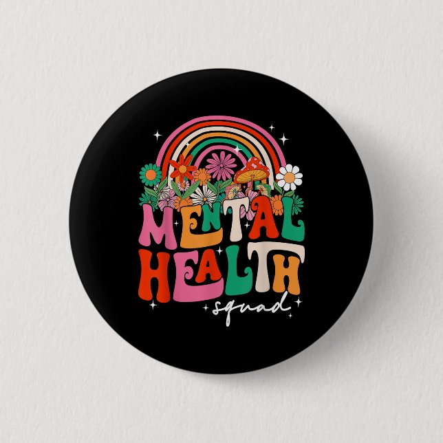Mental Health Squad Boho Rainbow Brain Illness Awa Button (Front)