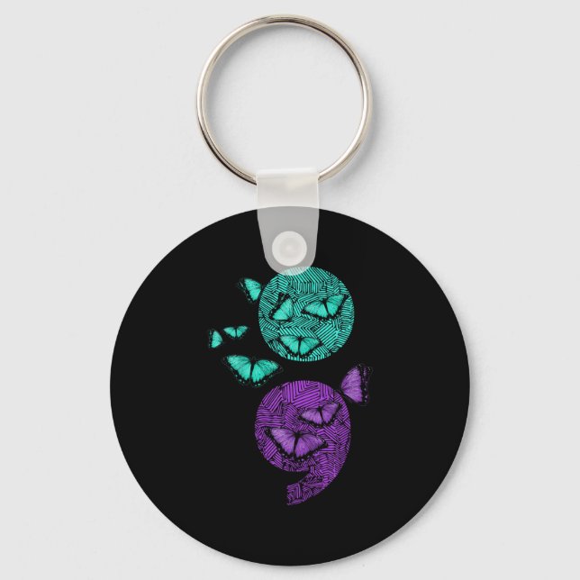 Mental Health Suicide Awareness Semicolon Butterfl Keychain (Front)