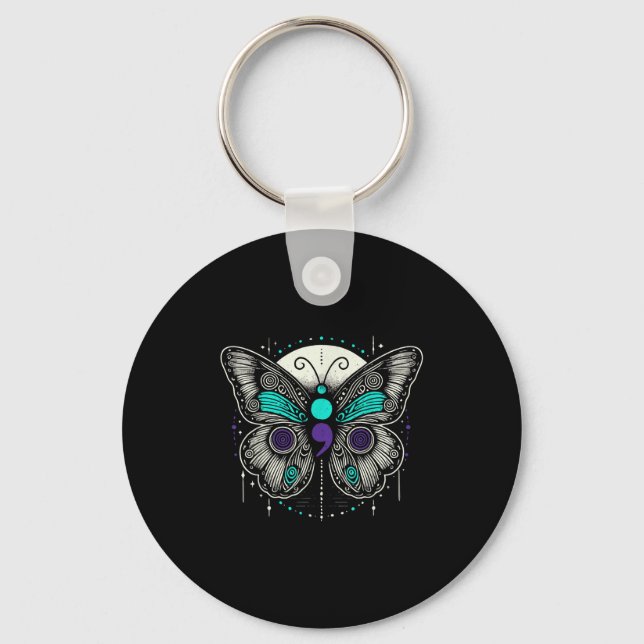 Mental Health Suicide Awareness Semicolon Butterfl Keychain (Front)