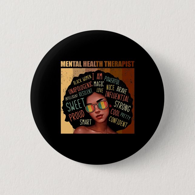 Mental Health Therapist Afro Women Black History M Button (Front)