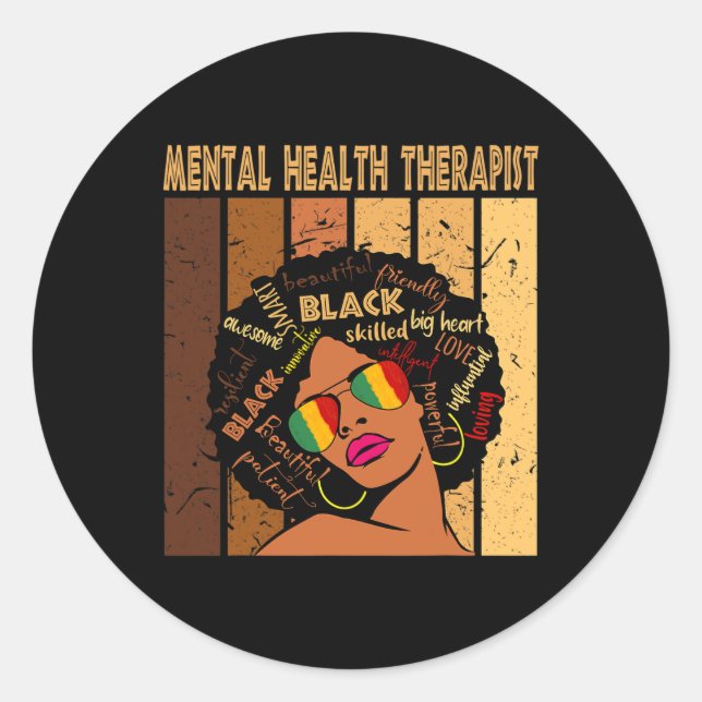 Mental Health Therapist Afro Women Black History M Classic Round Sticker (Front)