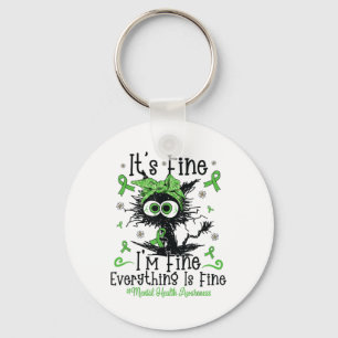 Mental Health Warrior Awareness Black Cat Brain Il Keychain