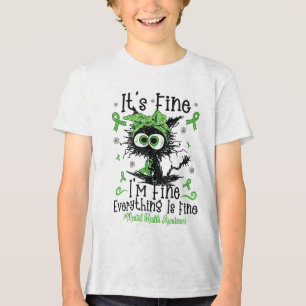 Mental Health Warrior Awareness Black Cat Brain Il Tri-Blend Shirt