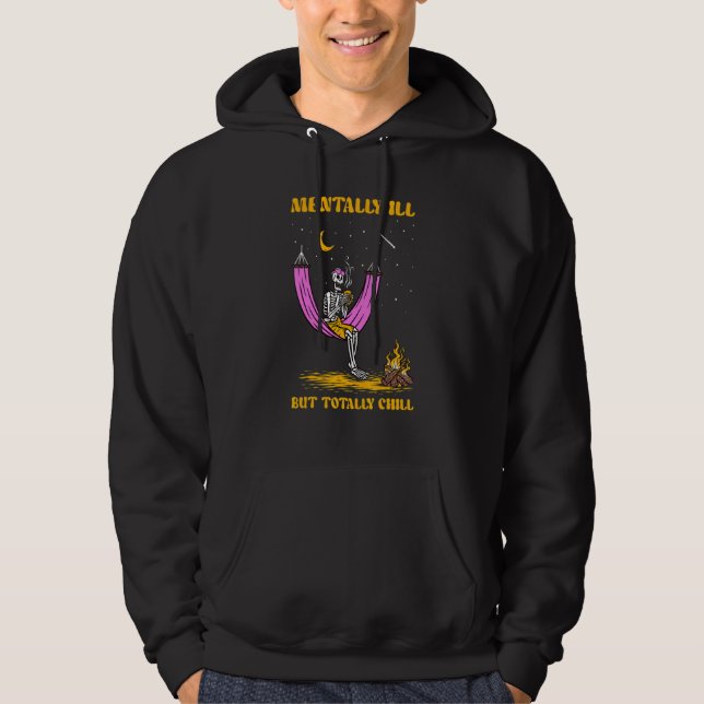 Mentally Ill Skeleton Fire Moon Mental Health Matt Hoodie (Front)