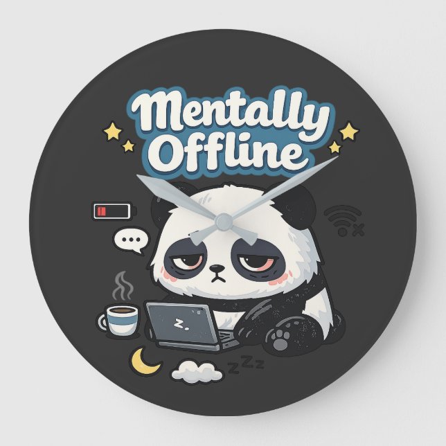 Mentally Offline Panda | Introvert Lo-Fi Aesthetic Large Clock (Front)