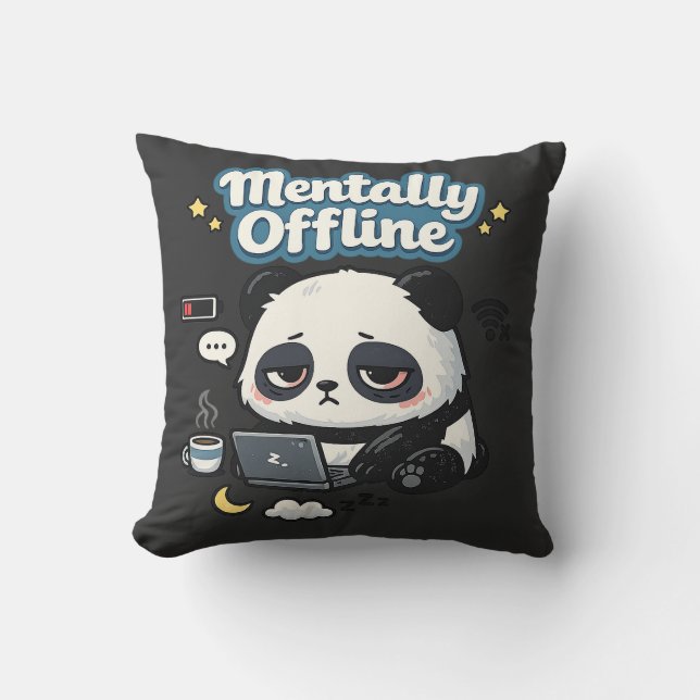 Mentally Offline Panda | Introvert Lo-Fi Aesthetic Throw Pillow (Front)
