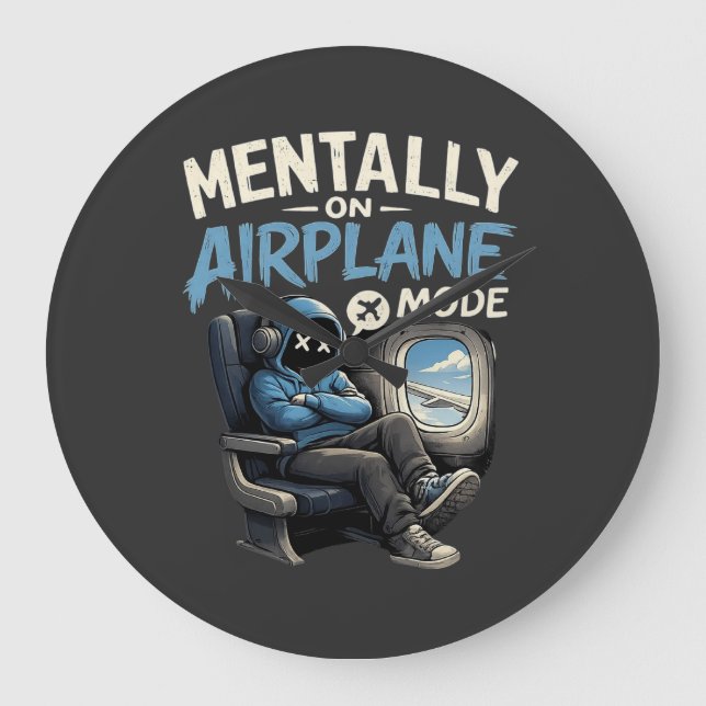 Mentally On Airplane Mode Shirt Funny Anime boy Large Clock (Front)