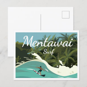 Mentawai Surf Indonesia travel place illustration Postcard