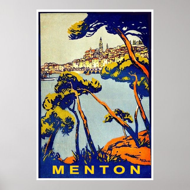 Menton, Côte d'Azur, France, vintage travel Poster (Front)