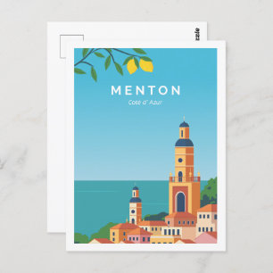 Menton Cote de Azur Travel Place Illustration Postcard