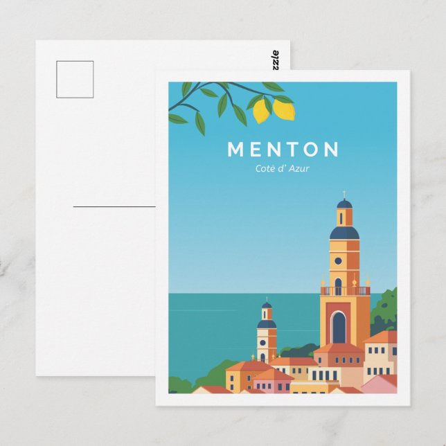 Menton Cote de Azur Travel Place Illustration Postcard (Front/Back)