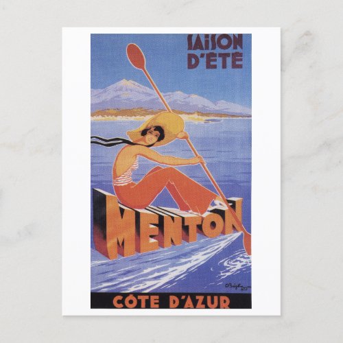 Menton France Saison dete Summer Vintage Travel Postcard