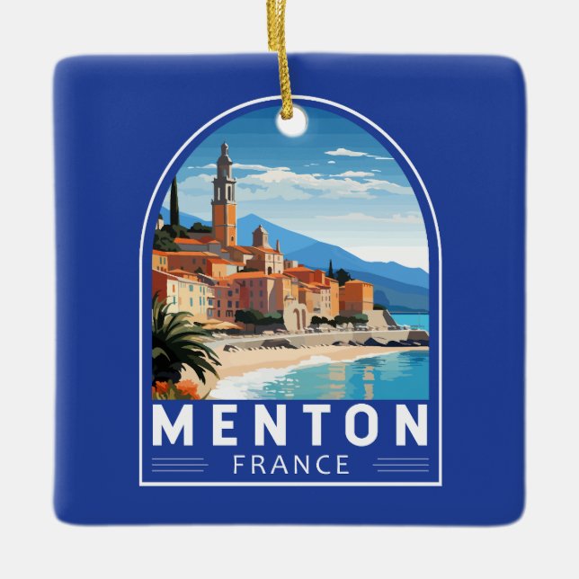 Menton France Travel Art Vintage Ceramic Ornament (Front)