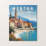 Menton France Travel Art Vintage Jigsaw Puzzle<br><div class="desc">Menton retro vector travel design. Menton is a town on the French Riviera in southeast France. It’s known for beaches and gardens such as the Serre de la Madone garden.</div>