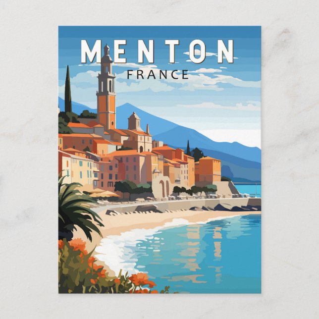 Menton France Travel Art Vintage Postcard (Front)