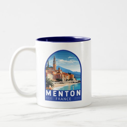 Menton France Travel Art Vintage Two_Tone Coffee Mug