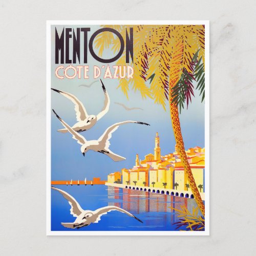 Menton France vintage travel  Postcard