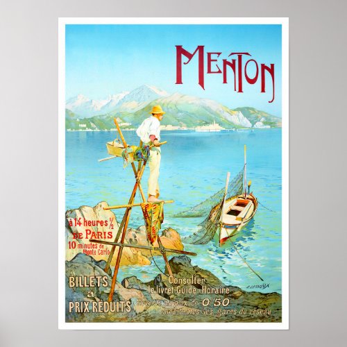Menton France vintage travel Poster