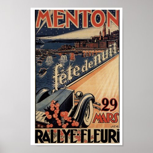 Menton Rallye Fleuri 1929 French Riviera  Poster
