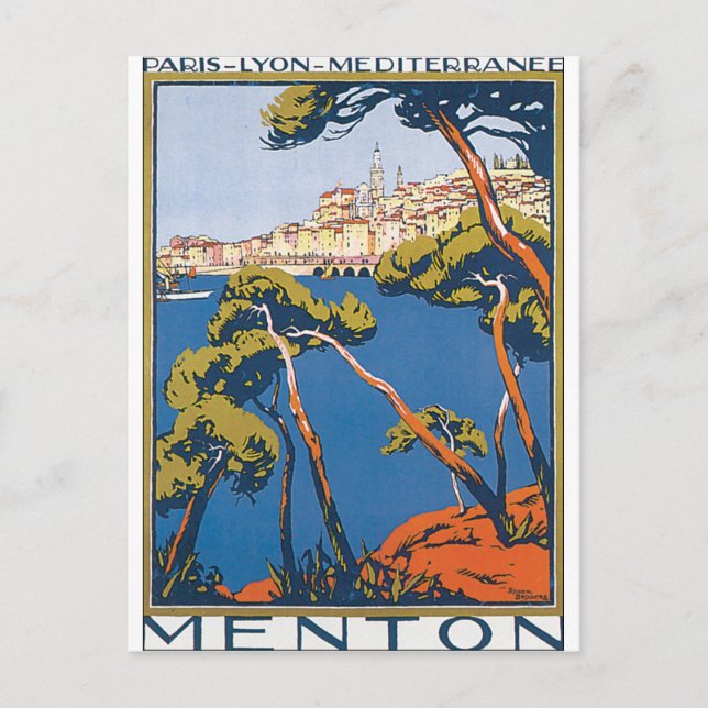 Menton Vintage Travel Poster Postcard (Front)