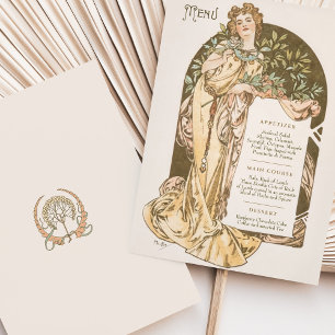 Menu Art Nouveau Wedding Dinner by Mucha Invitation