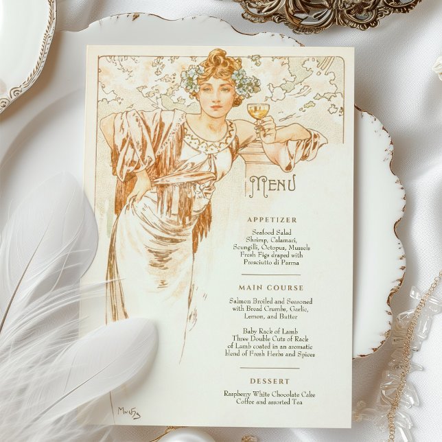 Menu Art Nouveau Wedding Dinner by Mucha Invitation (Creator Uploaded)