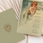 Menu Art Nouveau Wedding Dinner Invitation<br><div class="desc">This elegant Art Nouveau wedding dinner menu draws inspiration from the iconic style of Alphonse Mucha. Featuring a graceful woman adorned with florals and intricate patterns, this menu radiates vintage charm with soft tones of beige, gold, sage green, and peach. The detailed illustration on the front is beautifully complemented by...</div>