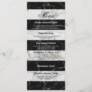 Menu Black & White Marble Wedding Reception Card